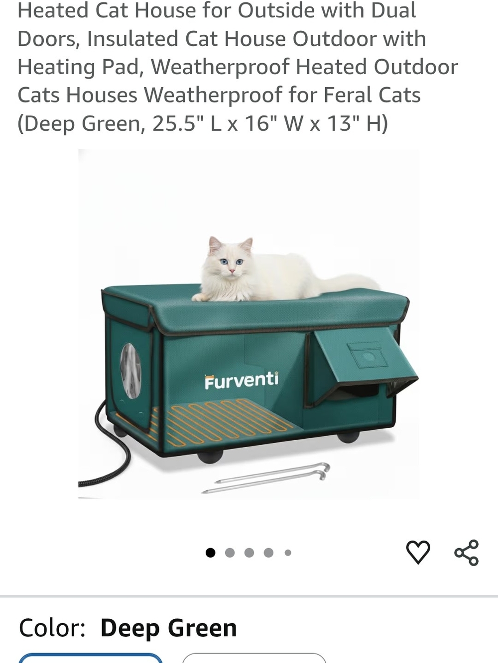 Heated Outdoor Cat House - Deep Green